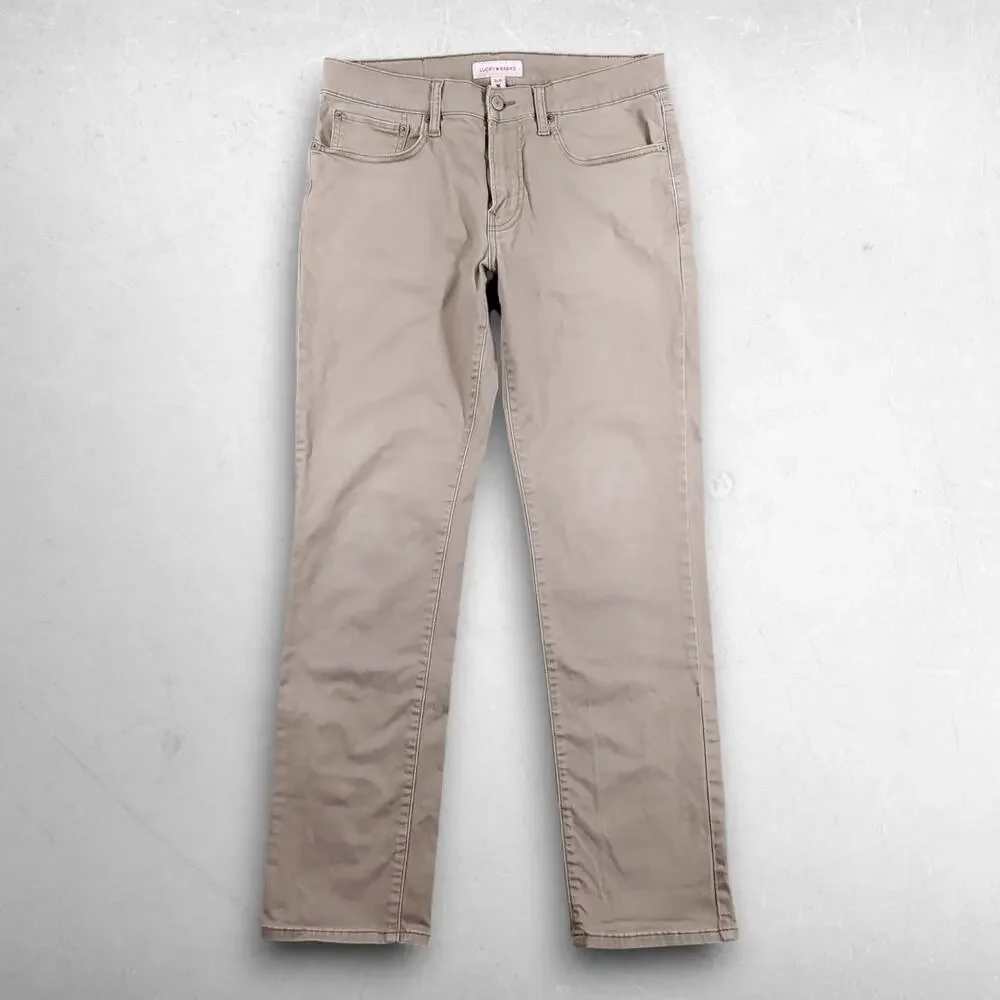 Lucky Brand 121 Slim Straight Pants Men 30x30 Tan Stretch Chino Casual Workwear